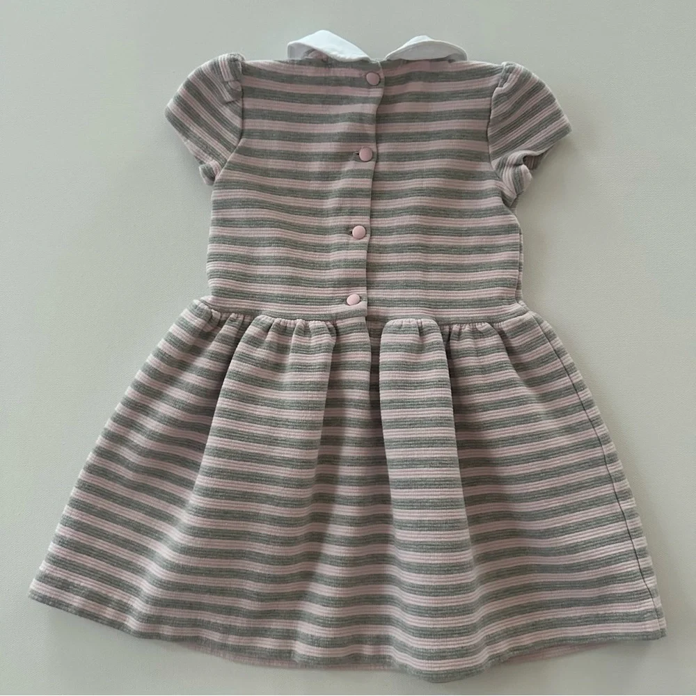 Ralph Lauren 18 Months Baby Girl Pink Gray Stripe Ponte Dress